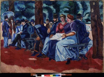 Sob a sombra rosa. Pintura de Alexei Alexeyevich Morgunov (Morgounov) (1884-1935), óleo sobre tela