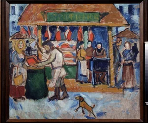 Um açougue. Pintura de Alexei Alexeyevich Morgunov (Morgunov) (1884-1935), óleo sobre tela
