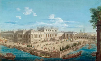 Vista do Palácio de Verão da Imperatriz Elizabeth no Rio Fontanka em São Petersburgo, 1753.