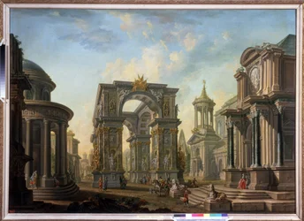 Fantasia arquitectónica. Pintura de Alexei Ivanovich Belsky (1730-1796). Óleo sobre tela