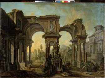 Uma visão arquitetônica. Pintura de Alexei Ivanovich Belsky (1730-1796). Óleo sobre tela
