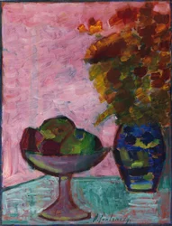 Natureza morta com fruteira e vaso de flores, ca 1932.