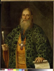Portrait du pere Fyodor Dubiansky. (Retrato de Fyodor Dubyansky). Peinture de Alexei Petrovich Antropov (1716-1795), huile sur toile