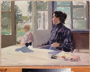 No Terraço - Pintura de Alexander Stepanovich Stepanov (1858-1923), óleo sobre tela, arte russa, finais do século XIX - modernismo - Museu Estatal de Arte, Nizhny Novgorod (Rússia)