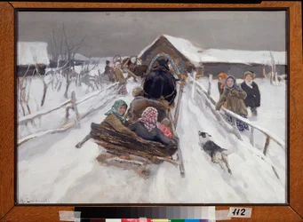Passeio de trenó durante o Entrudo - Pintura de Alexei Stepanovich Stepanov (1858-1923)