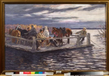 Un vat (A Ferry) - Pintura de Alexei Stepanovich Stepanov (1858-1923), óleo sobre tela, por volta de 1900 - arte russa, início do século 20 - Museu ao ar livre do Estado Rostov Kremlin, Rostov (Rússia)