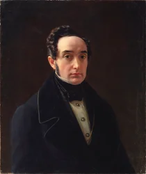 Retrato do autor Ivan Panayev (1812-1862) - Pintura de Alexei Vasilyevich Tyranov (1808-1859), óleo sobre tela, arte russa