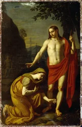 Noli Me Tangere. (Não me toque). Palavras de Jesus durante sua ressurreição, dirigidas a Maria de Magdala (Maria Madalena), ao fundo, as cruzes de tortura no Monte Gólgota. Pintura de Alexei Yegorovich Yegorov (1776-1851), óleo sobre tela