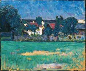 Paisagem de Wasserburg com casas e prados. 1907