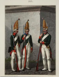 Granadeiros do Regimento Preobrazhensky, Semenovsky e Izmailovsky em 1796-1797, década de 1840
