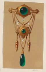 Design para um broche de gema de ouro e cabochão