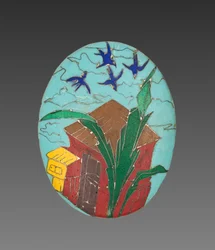 Conjunto de quatro painéis de medalhão (ouro e esmalte cloisonné)