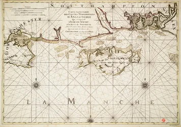 Carta da costa inglesa, da ilha de Wight e do porto de Portsmouth