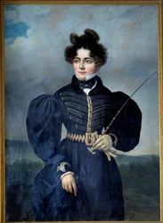 Retrato de Sophie Dawes, Baronesa de Feucheres (1790-1840), em traje de caça Pintura de Alexis Valbrun (1803-1852) 1830 Sol. 1,3x0,91 m Chantilly, Musee Conde