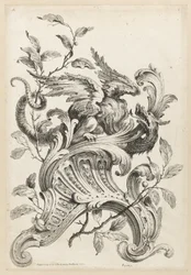 Griffon alado em um suporte Rocaille, da Premiere Partie Diverse Ornements