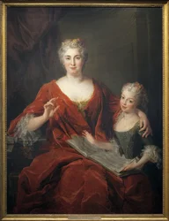 Madame de la Sablonniere e a sua filha. Pintura de Alexis Simon Belle (1674-1734), óleo sobre tela