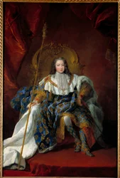 Retrato de Luís XV (1710-1774) em criança no trono, com o traje e os atributos da coroação, 1723. Dimensões: 2,26 x 1,8 m