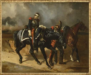 Le cuirassier blesse - O Cuirassier ferido, de De Dreux, Alfred (1810-1860). Óleo sobre tela