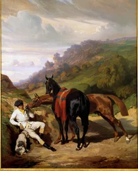 Rapaz branco e seus cavalos Pintura de Alfred De Dreux (1810-1860). Século XIX. Colecção privada