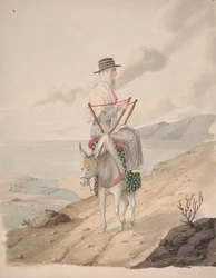 Barandilles, uma mulher em cima de um burro