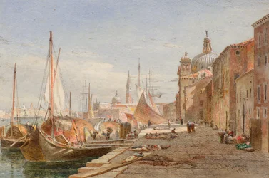 Barcaças num cais, Veneza
