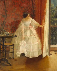 Senhora em uma janela que alimenta pássaros, c.1859