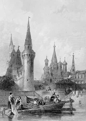 A Igreja de Vasili Blagennoi, Moscou, gravada por JH Kernot, c.1844