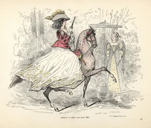 Fato de caça para mulher, época do rei Luís XIII de França