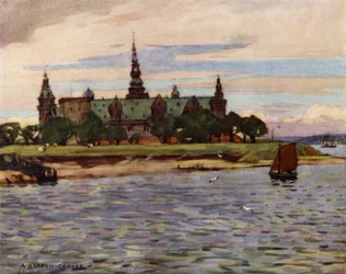 Dinamarca: Helsingor, Castelo de Kronborg (lito colorido)