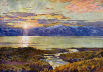 Sol da Meia-noite sobre o Lago Torne Trask, de Abisko