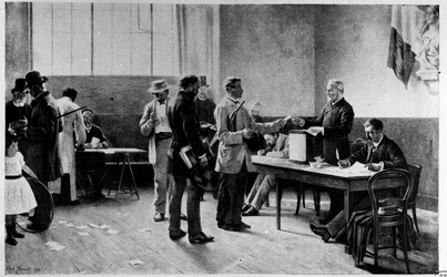 Eleições, sufrágio universal: uma mesa de voto da A.M. Bramtot - Musee Carnavalet.
