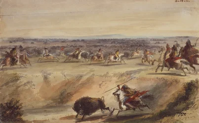 A Surround ou Hunting the Buffalo, c.1839 (lápis, caneta e tinta, aguarela e guache sobre papel)