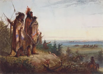 Atravessando a Divisa ou Caçadores Sedentos Correndo para o Rio, c.1837 (aquarela sobre papel)