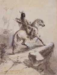 Crow Indian on Lookout, c.1837 (caneta e tinta, aguada e guache sobre papel)