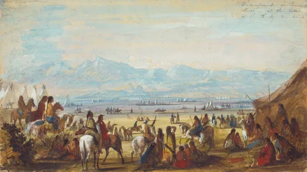 Acampamento no Rio Verde na Base das Montanhas Rochosas, c.1837 (lápis, aguarela e guache sobre papel)