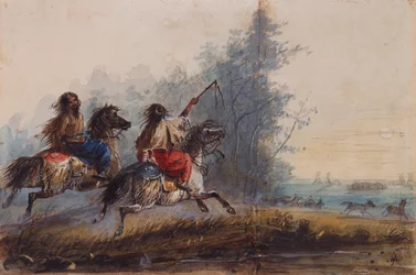 Fêmeas, Tribo Serpente, Cavalos Condutores, c.1837 (lápis, aguarela e guache sobre papel)