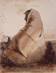 Luto Indiano sobre um Túmulo, Marcado por um Crânio de Búfalo, c.1837 (lápis, caneta e tinta e lavagem sobre papel)