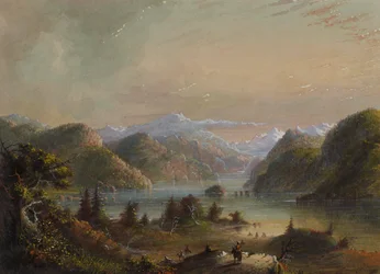 Paisagem do lago com a montanha do rio