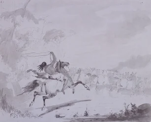 Throwing the Lasso, c.1837 (caneta e tinta com lavagem cinza em cartão cinza)