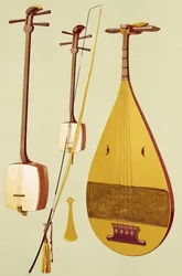 Um shamisen, um kokyū e uma biwa, japoneses, de «Instrumentos musicais»
