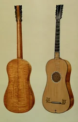 Guitarra feita por Antonio Stradivarius (c.1644-1737), de &39;Instrumentos Musicais&39; (litografia colorida)