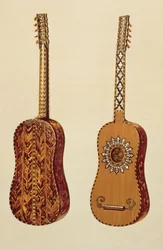 Guitarra Rizzio, de &39;Instrumentos Musicais&39; (litografia colorida)