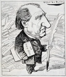 Desenho animado por Ernest Renan com "A Vida de Jesus" sob o braço - em "Le Charivari" de 11/07/1883.