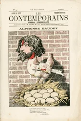 Capa de "Les Contemporains", número 9, Satirique en Colours: Alphonse Daudet - Litterature - Houle, Daudet Alphonse - Ilustração de Alfred Le Pepetit (1841-1909)