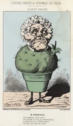 Grasse Plant: Desenho animado sobre Adolphe Crémieux - doente de 25/02/1871 em " Flores, Frutas e Legumes do Dia".