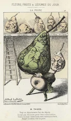 La Peire: Cartoon on Thiers - ill. from 14/02/1871 by Alfred Le Petitty, in "Flores, Frutas e Legumes do Dia".