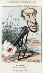 Le Bean rouge: caricatura de Victor Schoelcher representa no comboio de Pedro um feijão (fart) - doente de 16/02/1871 por Alfred Le Petité, em "Fleurs, Fruits et Vegetables du Jour".