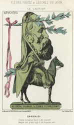 Le Laurier: Desenho animado sobre Garibaldi - doente. de 15/02/1871 em "Flores, Frutas e Legumes do Dia".
