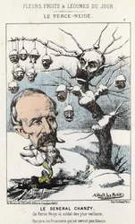 Le Perce-Neige: caricatura sobre o General Antoine Alfred Eugène Chanzy (1823 - 1883) - doente de 15/01/1871 em "Flores, Frutas e Legumes do Dia".