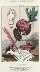 Le Radis: Cartoon on Félix Pyat (1810 - 1889) - ill. of 02/02/187 in " Flores, Frutas e Legumes do Dia".